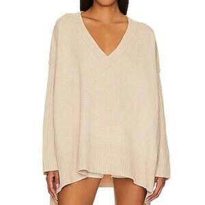 Free People Orion Tunic Sweater Almond Neutral V-Neck Knit Women's Size XS NWT
